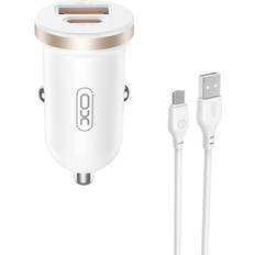 Xo XO billaddare CC56 PD 30W QC 1x USB 1x USB-C vit USB microUSB-kabel