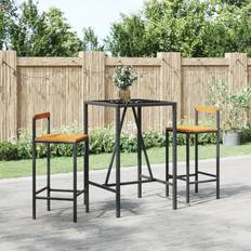 Bargruppen vidaXL 3 Piece Garden Black Poly Rattan and Solid Wood Acacia Outdoor Bar Set, 1 Table incl. 2 Chairs