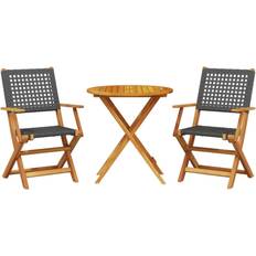VidaXL Rattan Cafésæt vidaXL Bistrosæt 3 Dele Polyrattan Og Massivt Træ Sort Cafésæt, 1 borde inkl. 2 stole