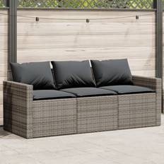 Grey Outdoor Sofas vidaXL Garden Sofa with Cushions 3-Seater Grey Poly Rattan Outdoor Sofa