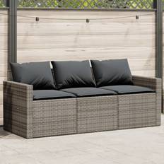 vidaXL Gartensofa mit Kissen 3-Sitzer Grau Sofa