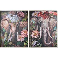 Polystyren Tavlor Home ESPRIT Polystyren Kanvas Elefant Kolonial 92 x 4.5 x 122 cm (2 antal) Tavla