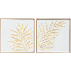 MDF Wall Decorations Home ESPRIT Modern White Golden Leaf Canvas Painting Set of 2 Framed Art