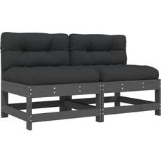 VidaXL Outdoor Sofas vidaXL Middle Sofas Sectional with Cushions 2 pcs Grey Solid Wood Pine Outdoor Sofa