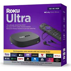 Roku Media Players Roku ultra 4k uhd streaming media player with voice remote pro Black