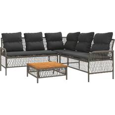 vidaXL Garden Sofa with Cushions Grey Poly Rattan Outdoor Lounge Set