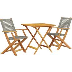 Rattan Set da Bistrot vidaXL 3 Pz Grigio in Polyrattan e Legno Massello Set da Bistrot, 1 Tavolo incluso 2 Sedie