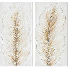 Cheap Framed Art Home ESPRIT Romantic White and Gold Plant Leaf Canvas 30 x 2.5 x 60 cm Framed Art