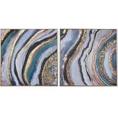 Gold Framed Art Home ESPRIT Modern Blue and Gold Polystyrene Canvas 82 x 4.5 x 82 cm Set of 2 Framed Art