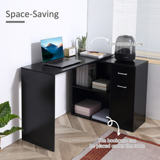 Bed Bath & Beyond L Shaped Computer 180° Rotating Corner Desk with Storage Shelves Black (Medium) Writing Desk