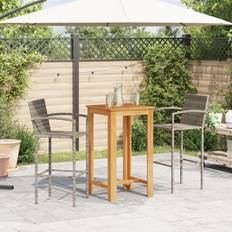 vidaXL 3 Piece Garden Bar Grey Solid Wood Acacia and Poly Rattan Grey 2 pcs Patio Dining Set, 1 Table incl. 4 Chairs