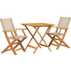 Holz Café-Sets 3-Tlg. Bistro-Set Beige Polyrattan Und Massivholz Café-Set, Tisch einschl. 2 Stühle