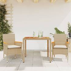 Beige Set da Lounge da Esterno vidaXL of 3 Pz Cuscini Beige Polyrattan Acacia Set da Lounge da Esterno, Tavolo incluso 2 Sedie