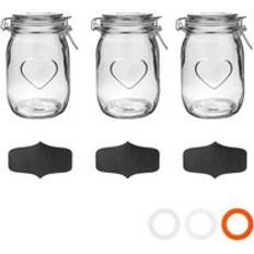 Nicola Spring Heart Glass Storage Jars With Labels - 1 Litre - Clear Seal Kitchen Container 1L