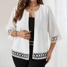 Shein Hvid Overtøj Shein Plus White Jacket With Water-Soluble Lace Patchwork