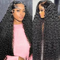 Garaxis 250% Density 13x6 34 Inch Deep Wave Lace Front Wig Human Hair Curly Human Hair Pre Plucked Frontal Wigs