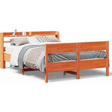 vidaXL Bed Frame & Headboard Wax Brown 120x190 cm Small Double Solid Wood Pine