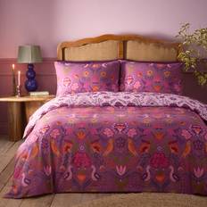 Textiles Broderie Floral Reversible Set Damson + 2 Pillowcases Duvet Cover Purple, Pink, Multicolour