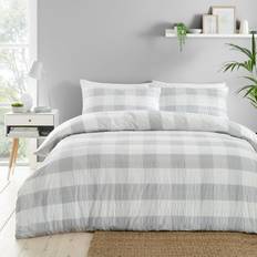 Grey Duvet Covers Fusion Seersucker Gingham Textured Set - Size Single Duvet Cover Silver, Grey