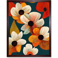 Brown Framed Art ARTERY8 Bold Colourful Daisies And Poppy Flowers Wall Print 43 cm H x 33 cm W x 2 cm D Framed Art