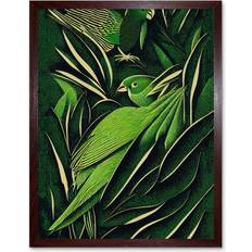 Green Framed Art ARTERY8 Vintage Retro Abstract Jungle Leaves Parrots Wall Print 43 cm H x 33 cm W x 2 cm D Framed Art