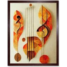 Brown Framed Art Wee Blue Coo Modern Abstract Musical Symbol Clef Staff Wall Print 43 cm H x 33 cm W x 2 cm D - Brown Framed Art