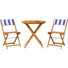 vidaXL 3 Piece Outdoor Bar Set Blue and White Fabric and Solid Wood Bistro Set, 1 Table incl. 2 Chairs