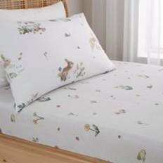 Multicoloured Bed Sheets Bianca Bunny Rabbit Friends Cotton Fitted - (3') Bed Sheet White, Multicolour