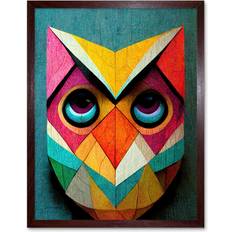 Paper Framed Art ARTERY8 Cute Colourful Geometric Owl Bird Painting 43 cm H x 33 cm W x 2 cm D Framed Art