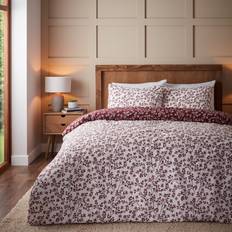 Red Duvet Covers Catherine Lansfield Brushed Grace Floral Leaf Set - - One Size Duvet Cover Red