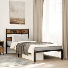 90cm - Metal Bed Frames vidaXL Metal Bed Frame Without Mattress Smoked Oak 90x200 cm