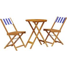 vidaXL 3 Piece Outdoor Bar Set Blue and White Fabric and Solid Wood Bistro Set, 1 Table incl. 2 Chairs