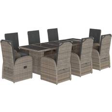 vidaXL 9 Piece Garden with Cushions Grey Poly Rattan Patio Dining Set