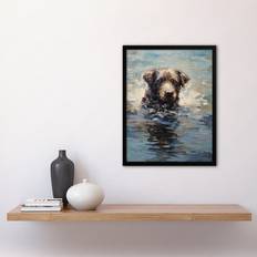 Marlow Home Co. Labrador Retriever Swimming Single Picture Frame Prints - Multicoloured (43.3 cm H x 33.3 cm W) Framed Art