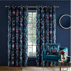 Curtains & Accessories Catherine Lansfield Mya Tropical Birds Velvet Curtain - Navy 168 cm W x 229 cm