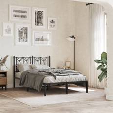 vidaXL Bed Frame With White Metal Headboard - Black (120 cm W x 190 cm D)