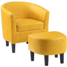 Convenience Concepts 26.25" Faux Leather Accent Chair with Ottoman Yellow Armchair