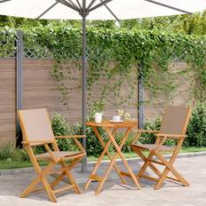 Beige Bistro Sets vidaXL 3 Piece Taupe Fabric and Solid Wood 60 x 75 cm Bistro Set, 1 Table incl. 2 Chairs