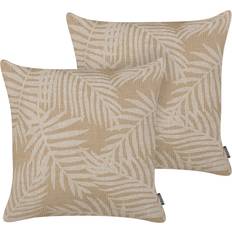 Cuscini Decorativi Completi Beliani Set of 2 Jute Scatter Cushions Natural Boho Style Leaf Pattern 45 x 45 cm Rubus Complete Decoration Pillows Beige