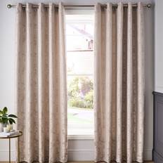 Eyelets - Gold Curtains Catherine Lansfield Damask Jacquard Lined Eyelet Curtains 66 x 90 Inch - Gold - 168 cm x 229 cm Drop