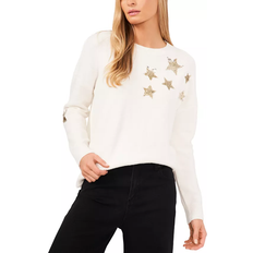 Sequins Tops CeCe Sequined Star Sweater - Antique White