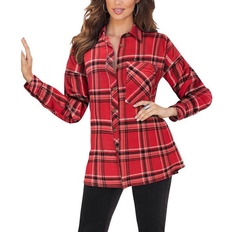 Roaman's Flannel Tunic Plus Size - Vivid Red Plaid