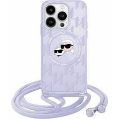 Apple iPhone 15 Pro Max Covers med kortholder Karl Lagerfeld KLHMP15XHCKCKLCU iPhone 15 Pro Max 6.7 fioletowy/purple hardcase IML Crossbody Monogram & Choupette Head MagSafe