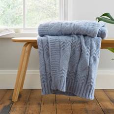 Blankets Bianca Cosy Soft Cable Knit Blanket Throw 130 x 170 cm - Blankets Blue