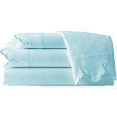 Scalloped Embroidered Set 100% Cotton/Silk/Satin in (Queen) Bed Sheet Blue (259.08x)