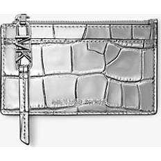 Silver Card Cases Michael Kors Empire Small Metallic Crocodile Embossed Leather Card Case - Silver