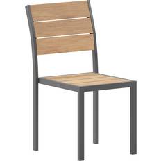 Patio Furniture Flash Furniture SB-CA108-NAT Natural/Gray Armless Patio Chair with Faux Teak Poly Slats and Metal Frame