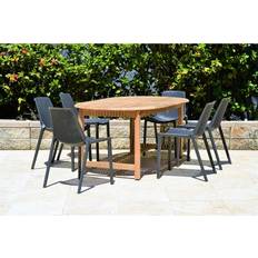 Plastic Patio Dining Sets Anautica Oval Person 59" Long Outdoor 79.0 W x 37.0 D in Black/Brown Wood/Plastic/Teak in Gray Patio Dining Set