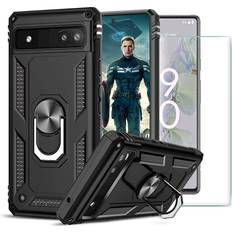 Procase Google pixel 6a phone case kickstand cover & glass screen protector black