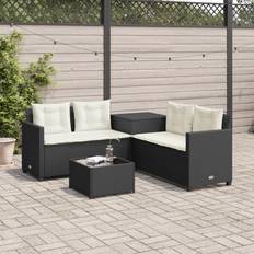 Rotting Loungeset Utemöbler på rea vidaXL Trädgårdssoffa Med Bord Och Dynor L-formad Svart Konstrotting Loungeset